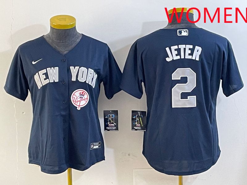 Women New York Yankees #2 Jeter Blue Game 2025 Nike MLB Jersey style 5->women mlb jersey->Women Jersey